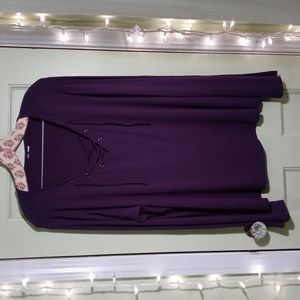 Women's navy blue ribbed viscose lace up neck wide sleeve 1X